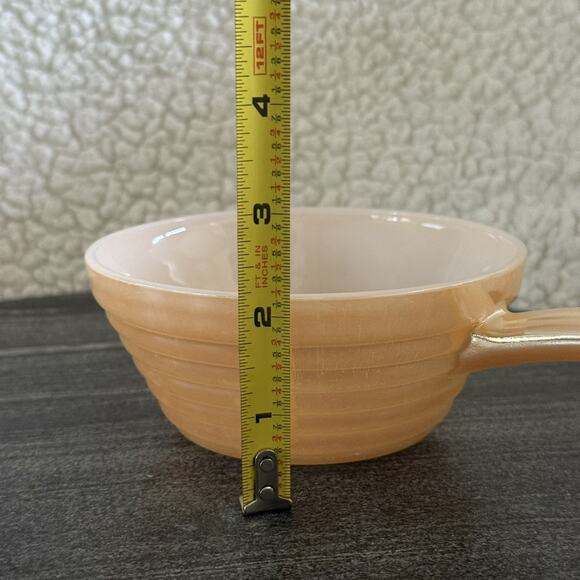 MCM Vintage Fire King Soup Bowls Peach Luster Ovenware Beehive With Handles USA - Picture 5 of 7